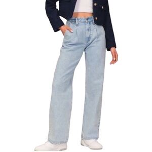 Abercrombie & Fitch Curve Love The Loose High Rise Light Wash Raw Hem Jeans